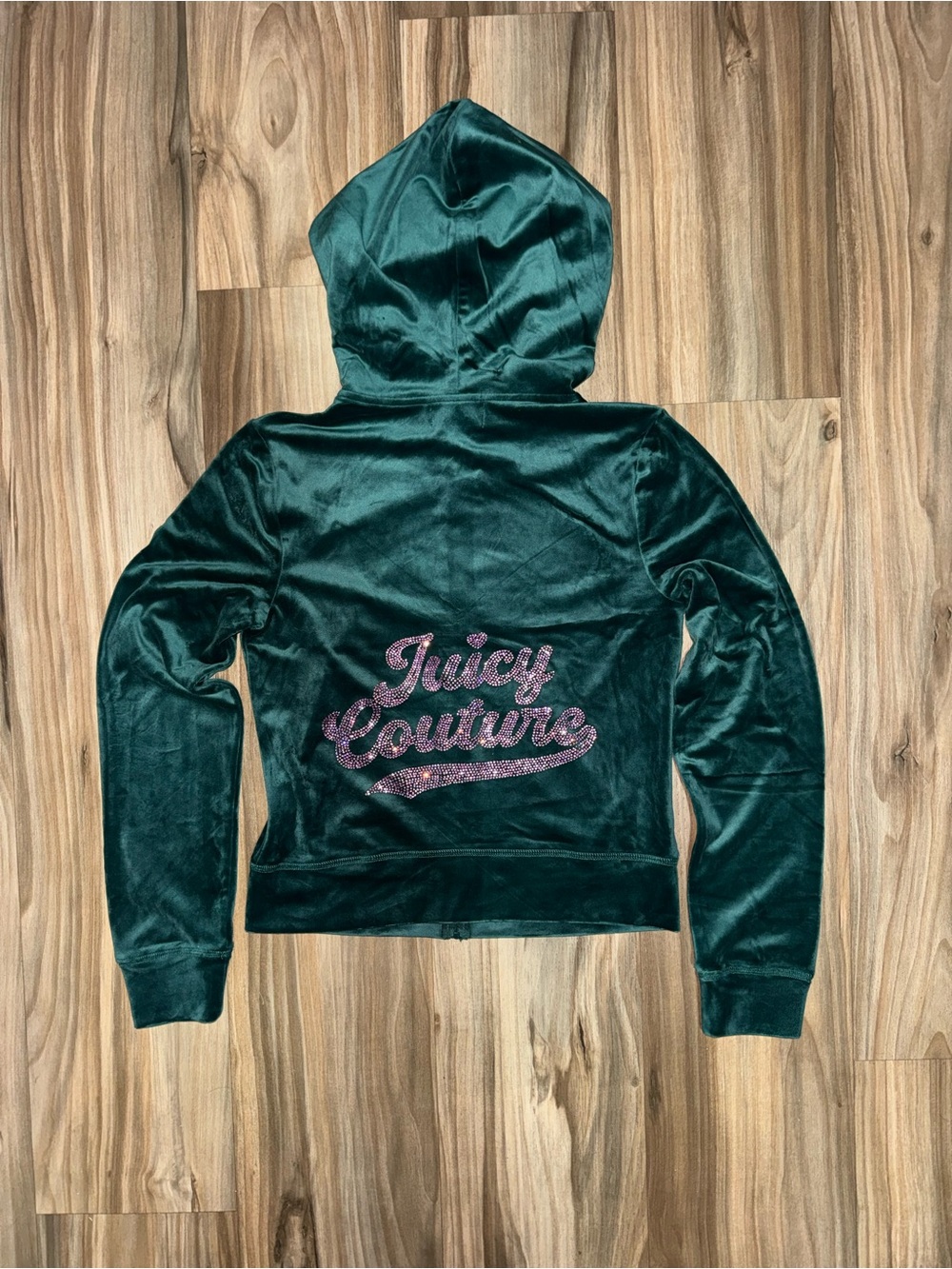 Juicy Couture Hoodie Womens Medium Evergreen Velour Full Zip Rhinestone Logo New